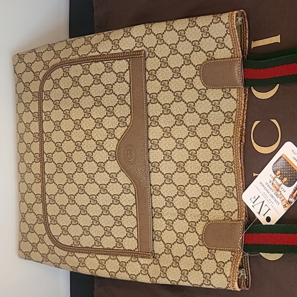 GUCCI VINTAGE RARE 1970’S GG SUPREME COATED CANVAS WEB SHERRY ICONIC TOTE BAG - Picture 11 of 17